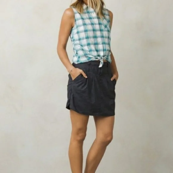 Prana Grey Pleated Hemp Blend Mid Rise Lizbeth Mini Skirt Casual Travel - Picture 4 of 10